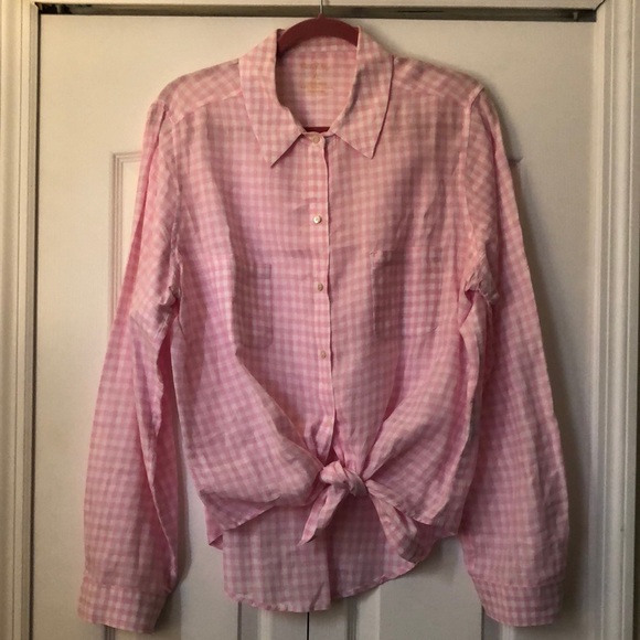 Lilly Pulitzer Tops - Lilly Pulitzer Pink Gingham Linen Sea View top